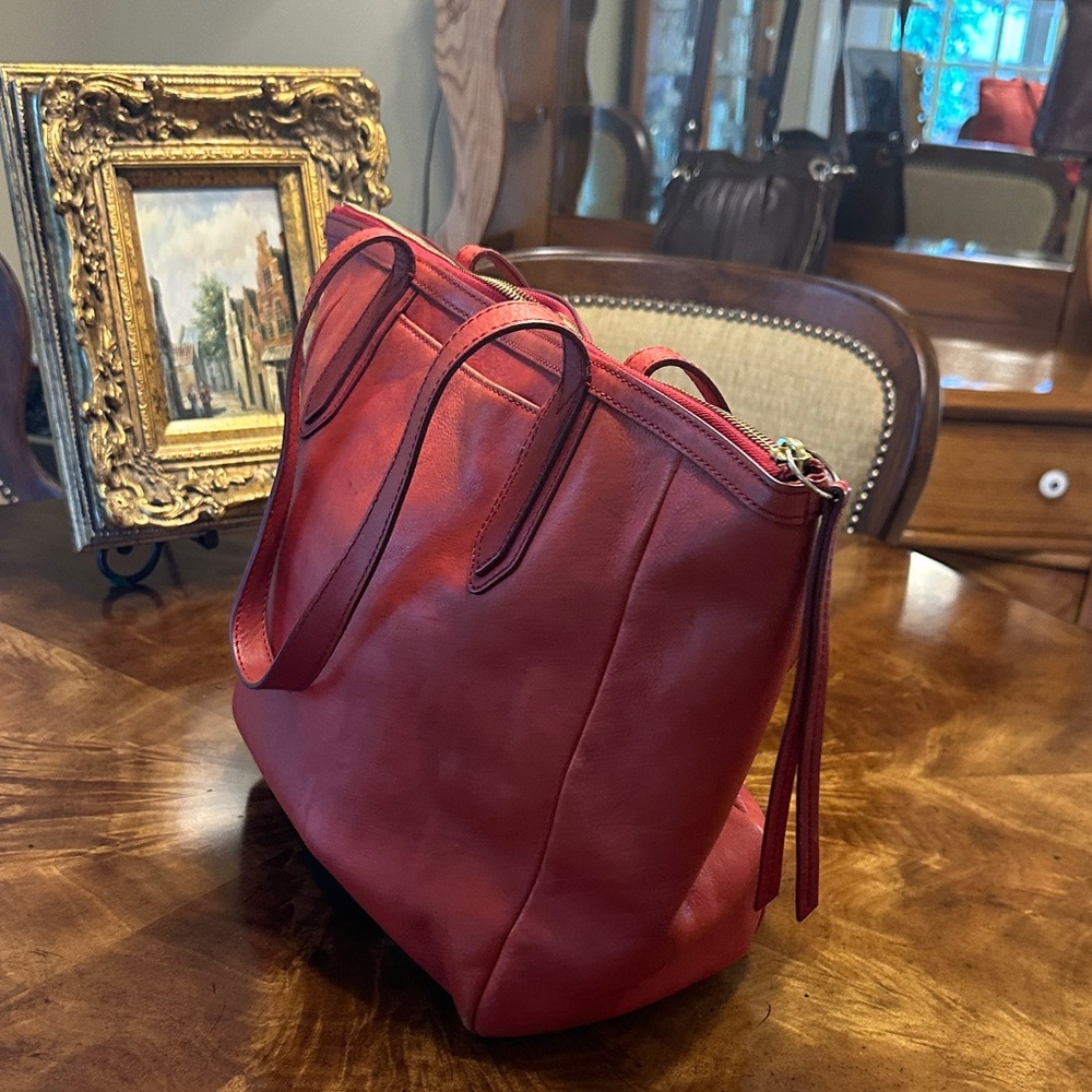 Fossil Cherry Red Leather Tote - Picture 6 of 12